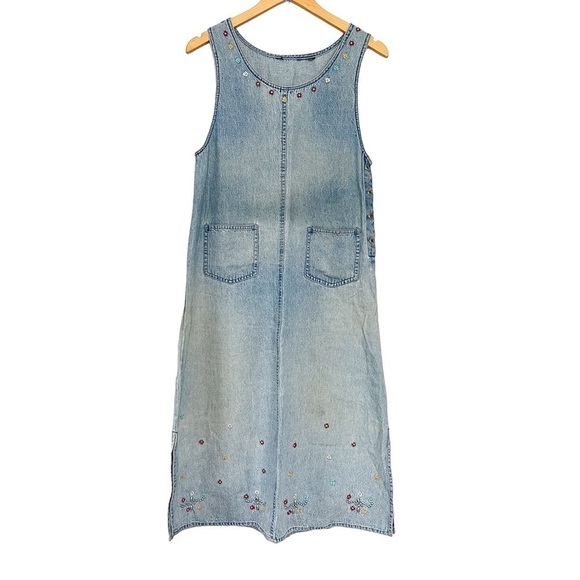 Vintage Agapo Western Denim Maxi Dress Flower Studded Medium - Picture 1 of 6
